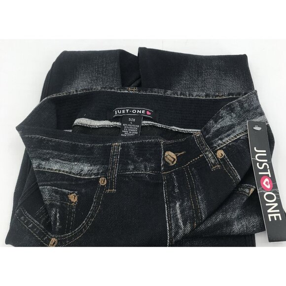 Just One Jeggings Womens Size Large Faux Jeans Rise Floral Stretch Distressed - Picture 8 of 10